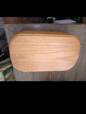 Light Wood Oval Jewelry Box With Mirror And Sliding Upper Tray - Oak-Tone